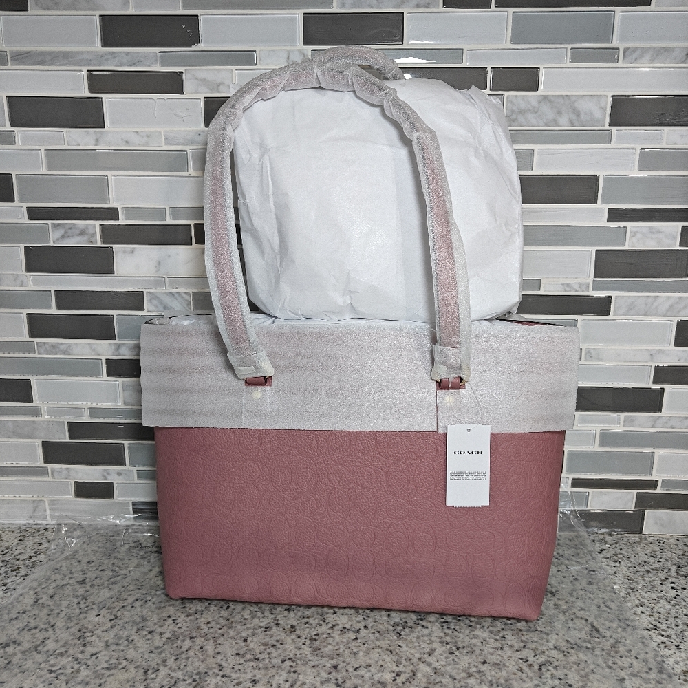 Coach Station Tote Bag In Signature Leather (Mauve pink) - Picture 3 of 11